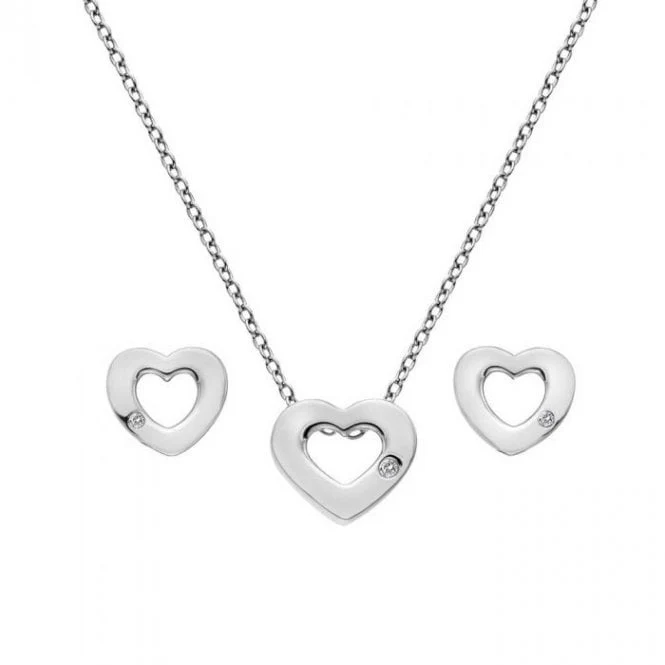 Silver and Diamond Amulet Heart Necklace and Earring Gift Set