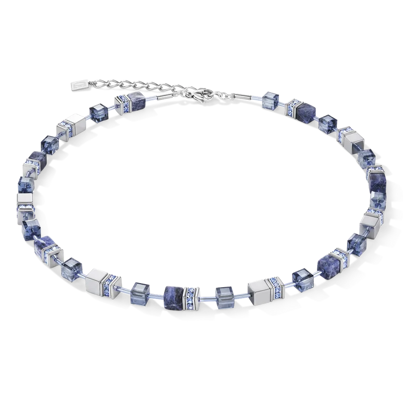 GeoCUBE Necklace in Silver with Sodalite & Haematite Blue