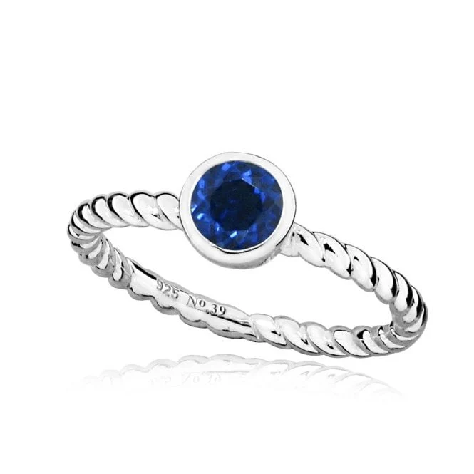 Silver and Blue Sapphire September Birthstone Ring, Size Q