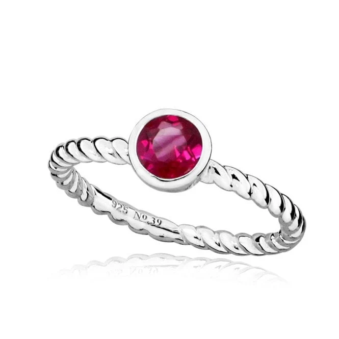 Silver and Ruby Red July Birthstone Ring, Size Q