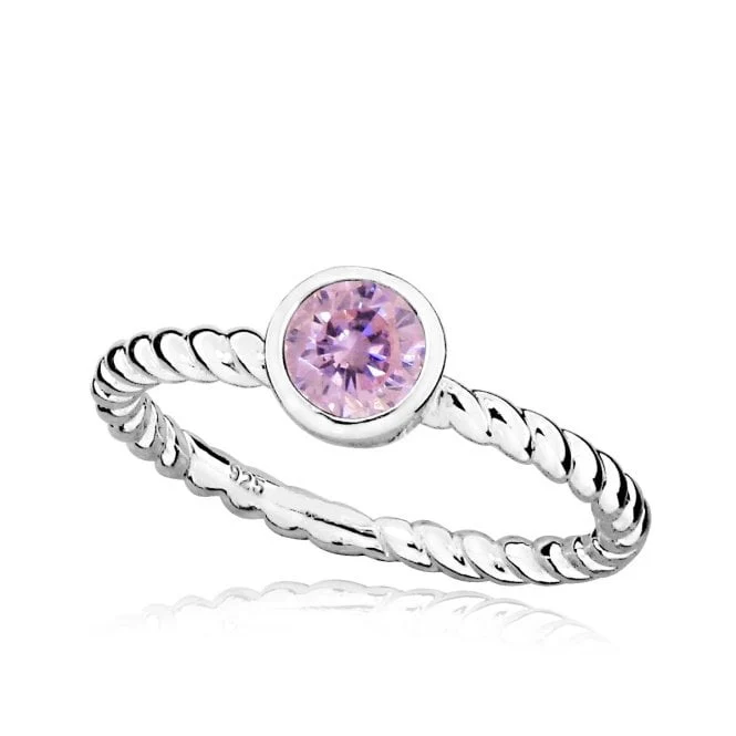Silver and Pink October Birthstone Ring, Size Q