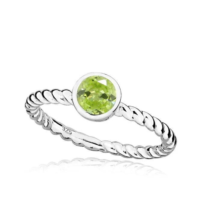 Silver and Peridot Green August Birthstone Ring, Size K