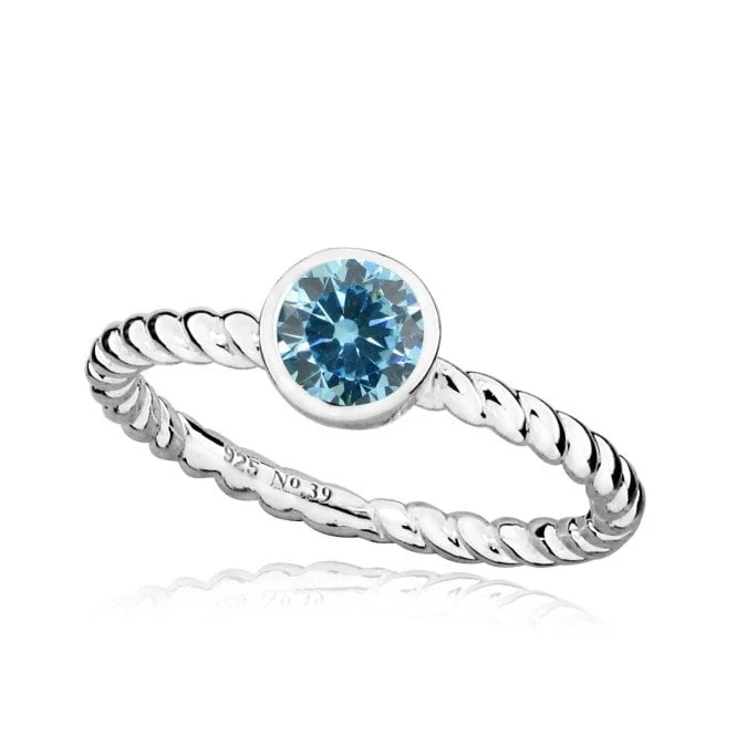 Silver and Aquamarine March Birthstone Ring, Size K