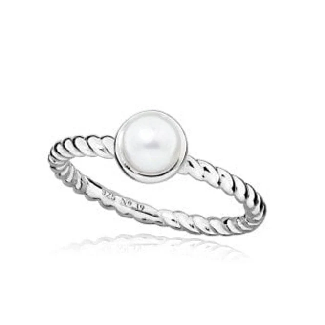 Silver and White Pearl June Birthstone Ring, Size N
