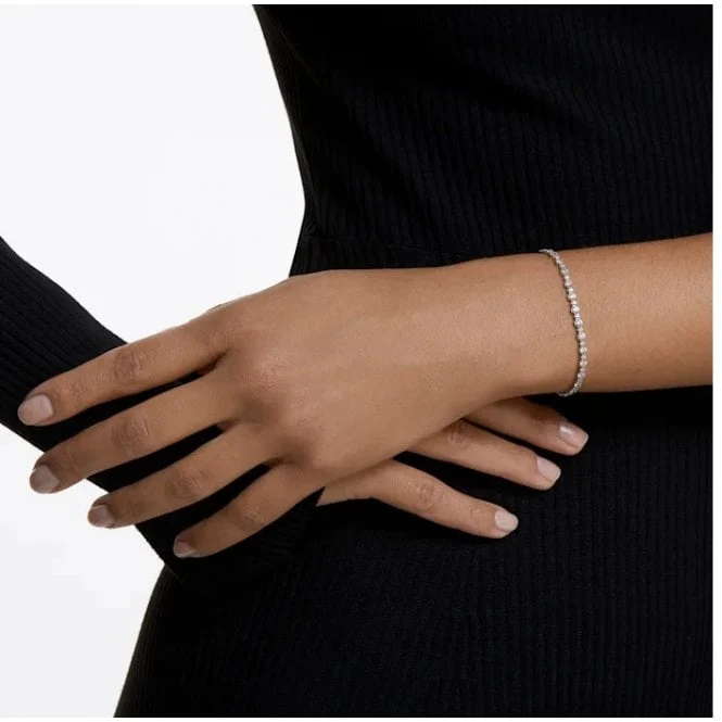 Matrix Tennis White Crystal Bracelet in Rhodium Silver