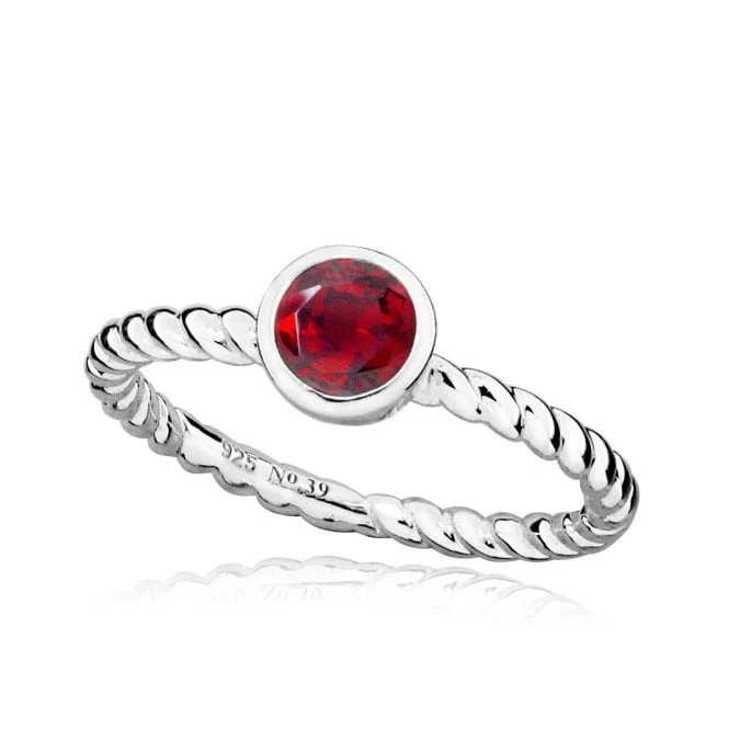 Silver and Red Garnet January Birthstone Ring, Size N