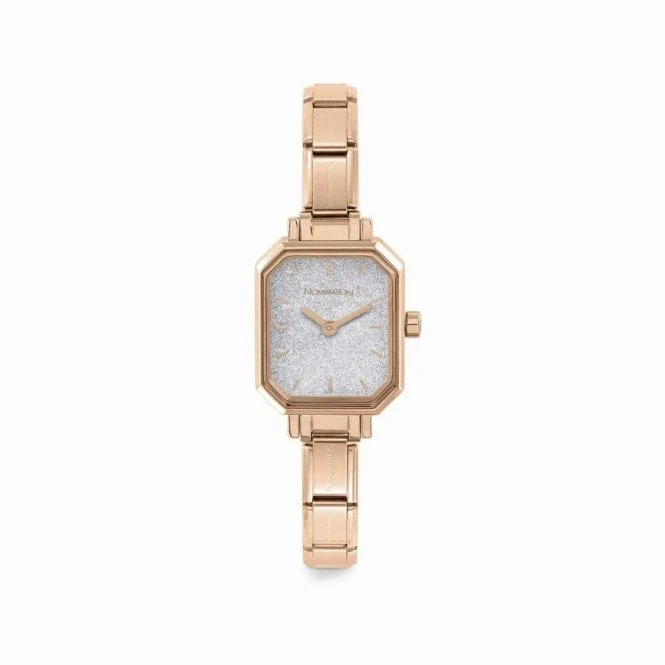 Time Paris Rectangle Silver Glitter & Rose Gold Bracelet Watch