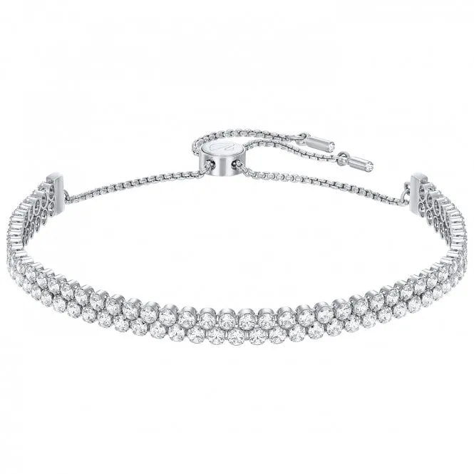 Matrix Tennis White Crystal Double Bracelet in Rhodium Silver