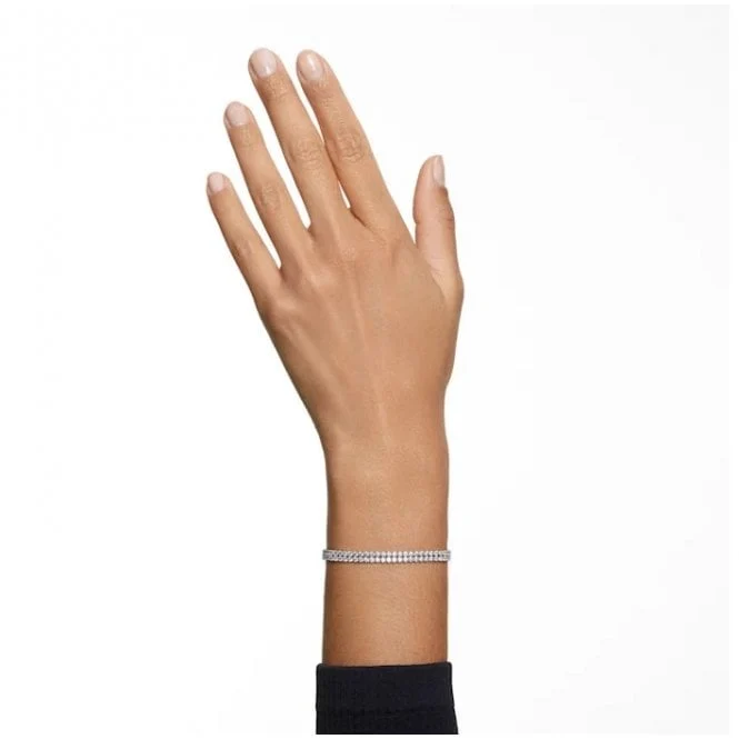 Matrix Tennis White Crystal Double Bracelet in Rhodium Silver