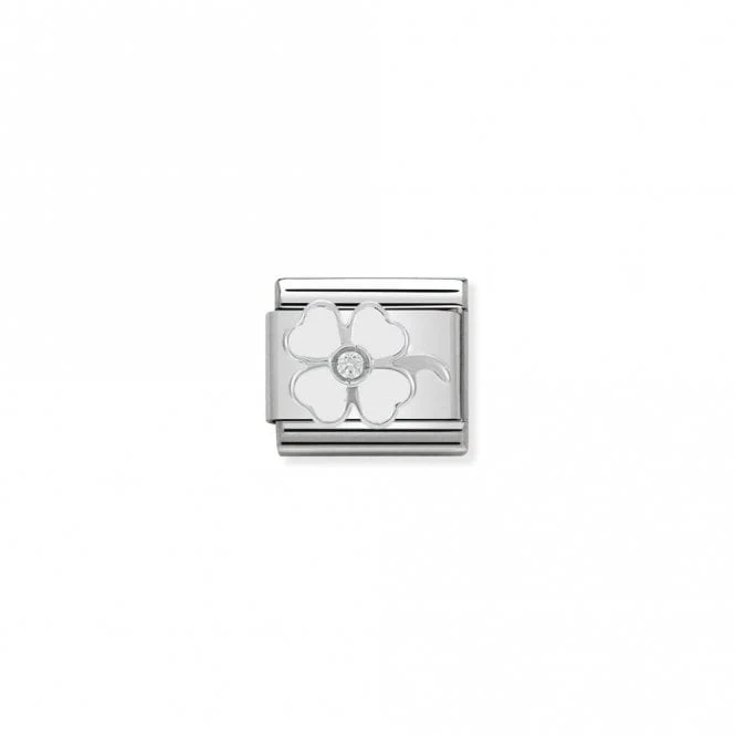 Classic Silver CZ White Clover Good Luck Charms