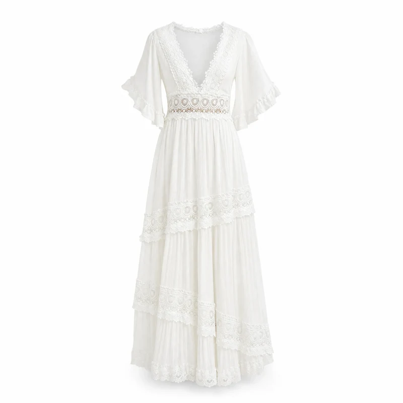 Weißes Vintage-Spitzen-Maxikleid
