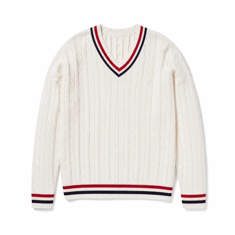Vintage-Tennis-Pullover für Herren mit V-Ausschnitt