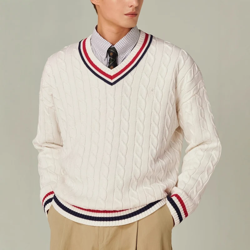 Vintage-Tennis-Pullover für Herren mit V-Ausschnitt
