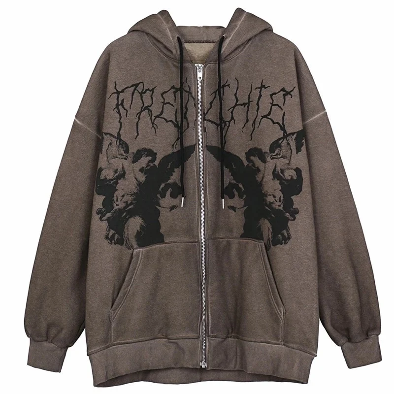 Vintage-Kapuzenpullover mit Reißverschluss für Damen