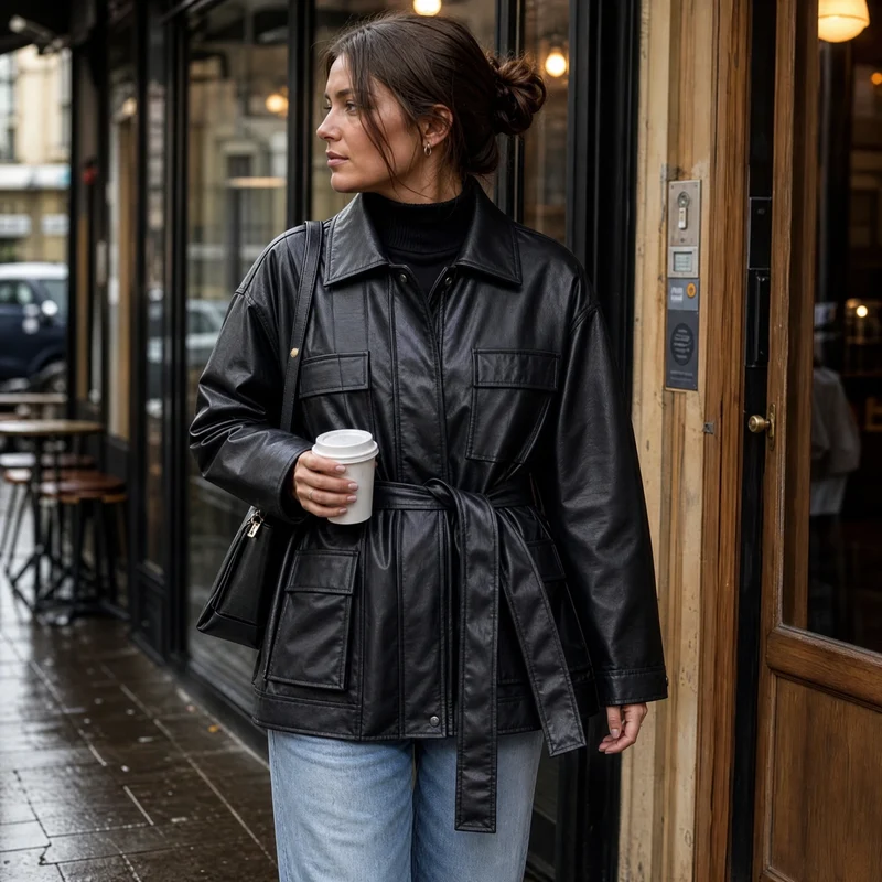 Vintage übergroße Lederjacke