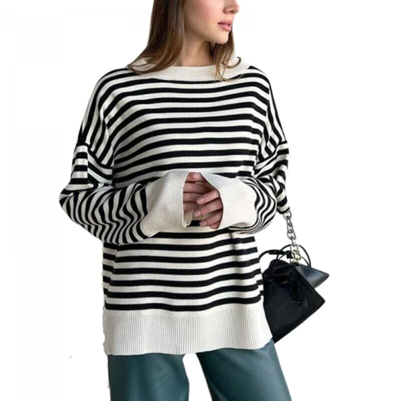 Damen Vintage Schwarzer dünner Pullover
