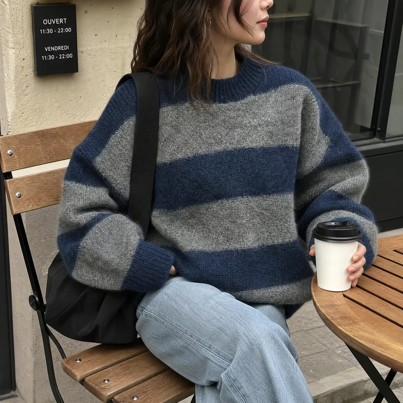 Großer Vintage Damen Wollpullover