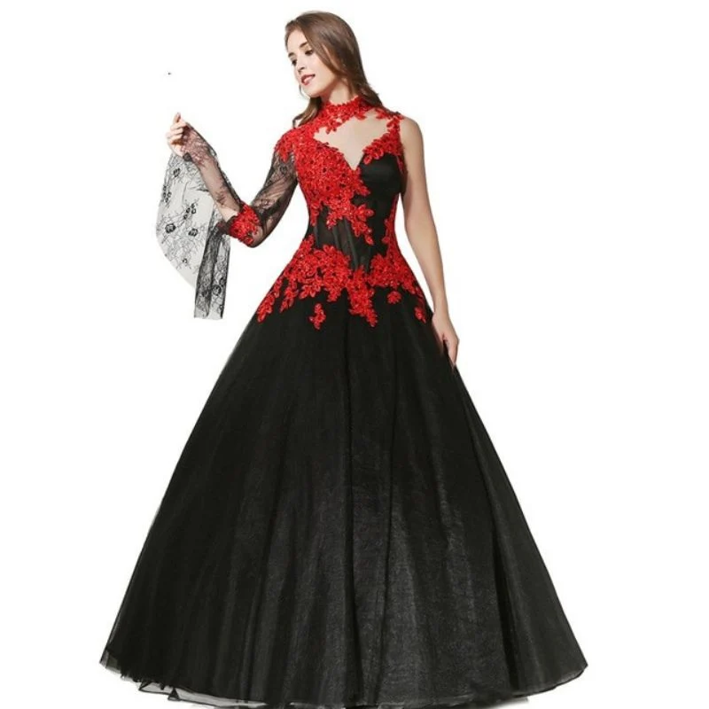 Vintage rotes und schwarzes Hochzeitskleid