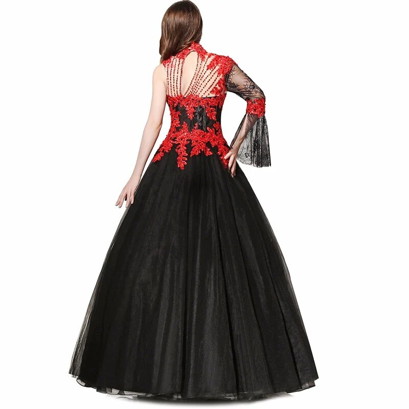 Vintage rotes und schwarzes Hochzeitskleid