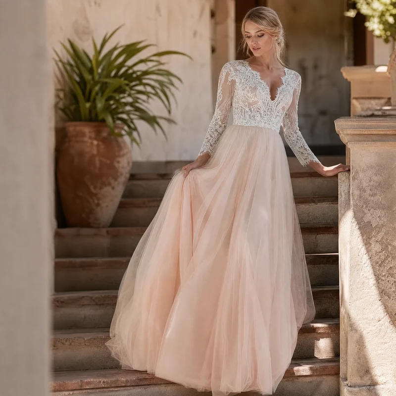 Vintage Rosa Hochzeitskleid