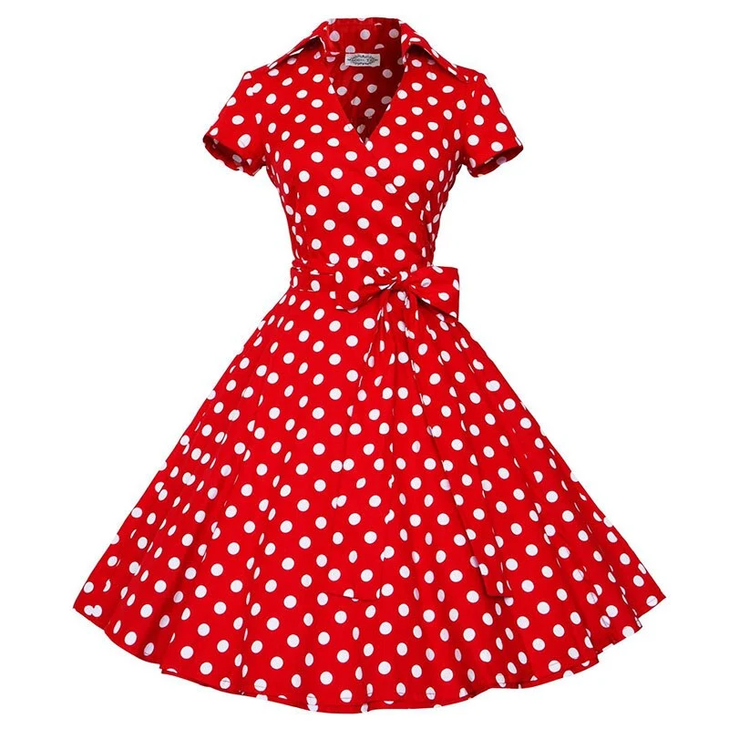 50er Jahre Polka Kleid Vintage Casual Dots Papaya