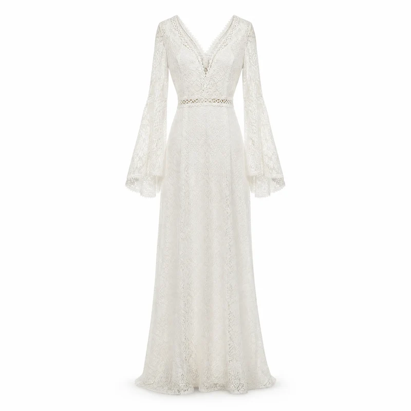 Langärmliges Vintage-Bohemian-Hochzeitskleid