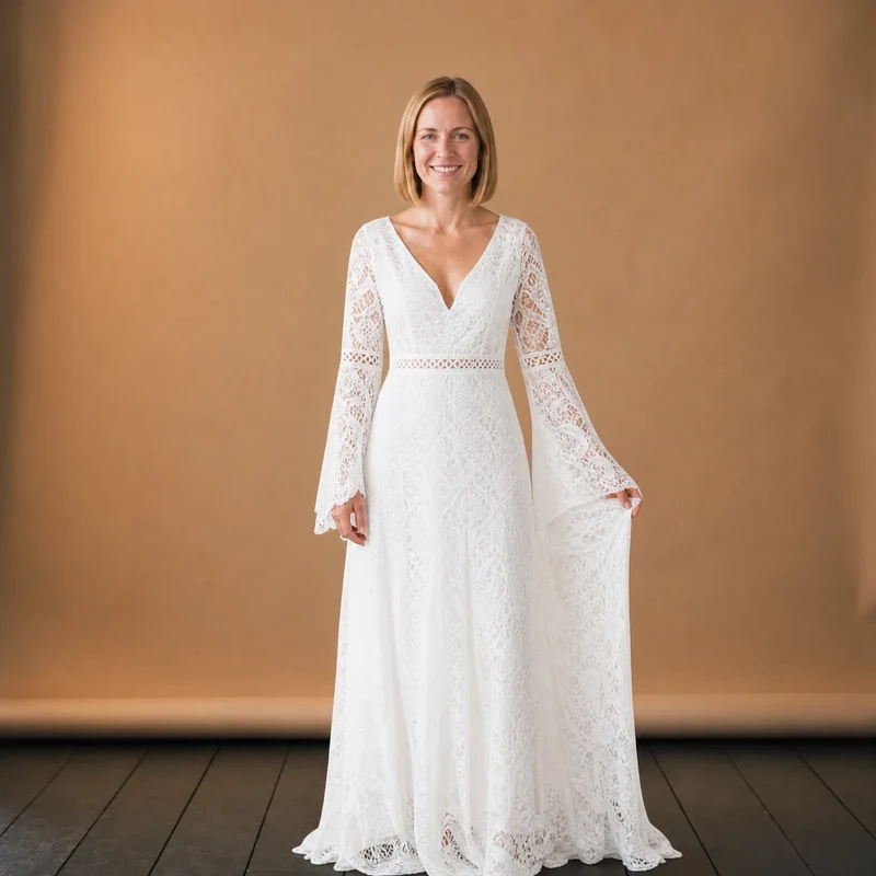 Langärmliges Vintage-Bohemian-Hochzeitskleid