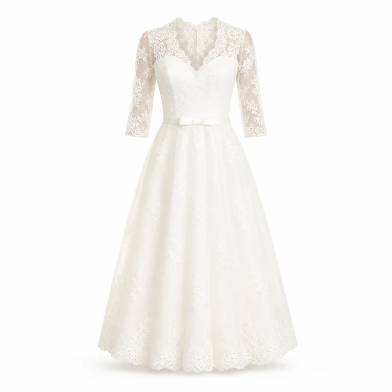 Kurzes Vintage-Hochzeitskleid mit V-Ausschnitt