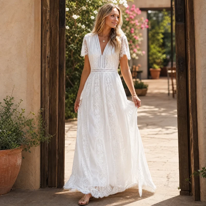 Vintage Weißes Maxikleid
